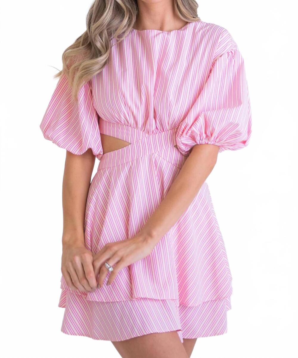 NEW KARLIE women's stripe poplin cut-out tie dress in pink